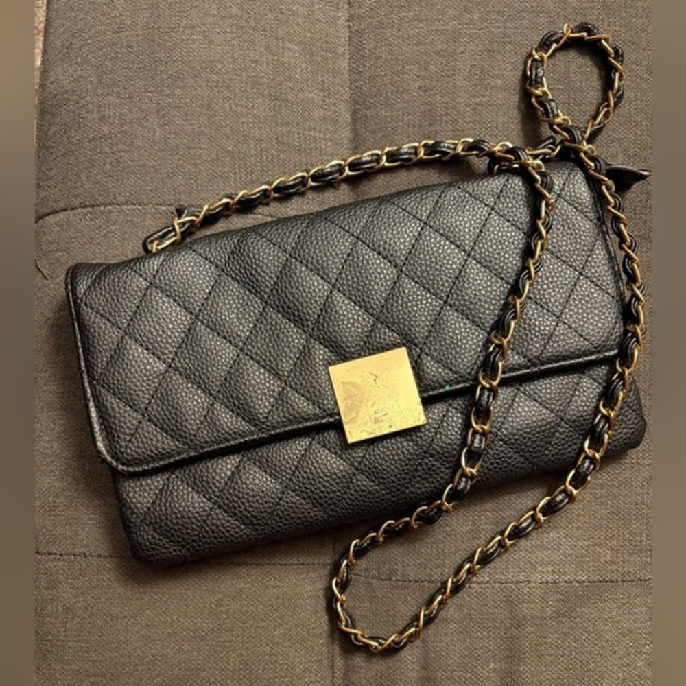 Black Quilted Leather Chain Bag